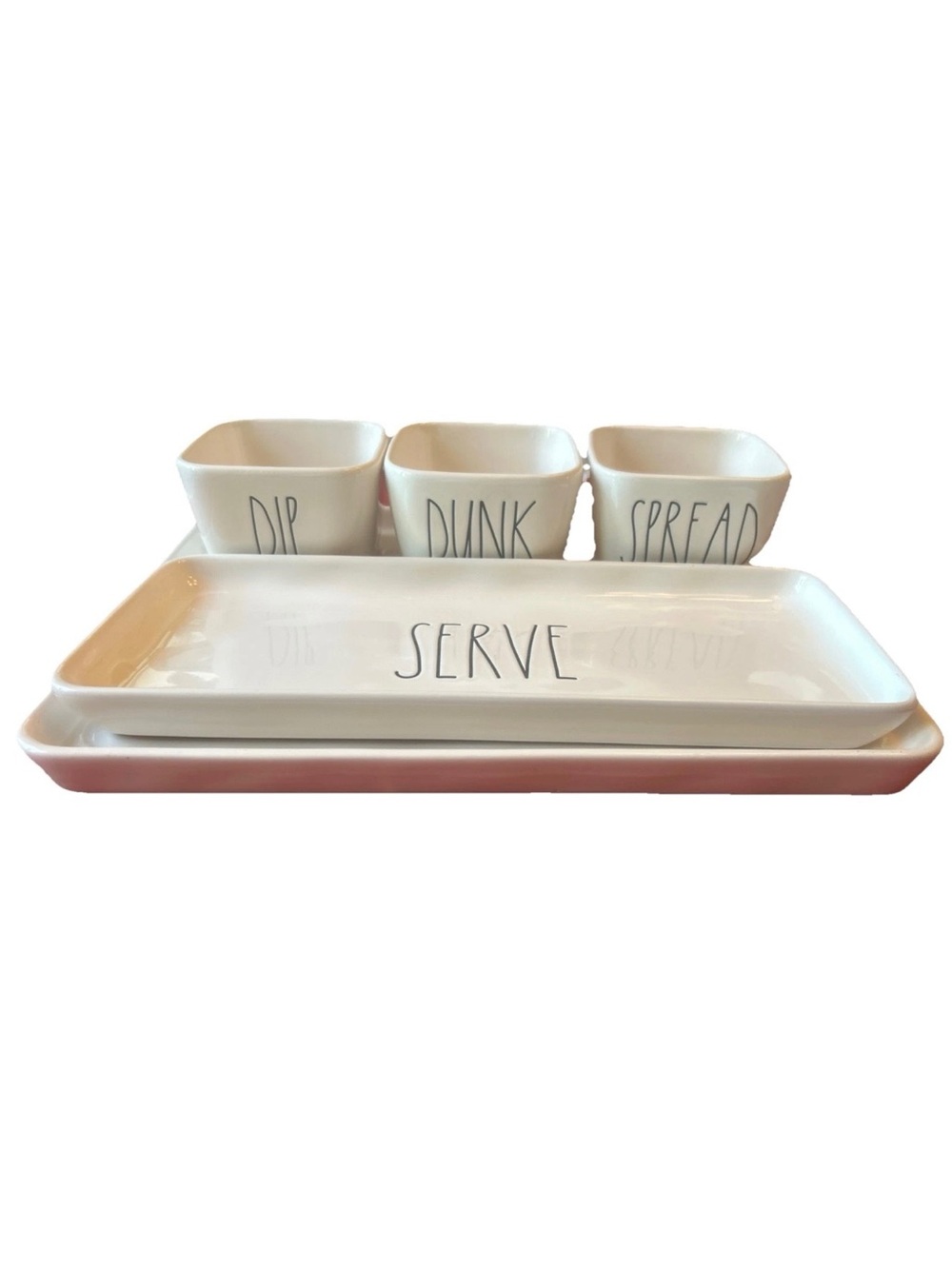 Rae Dunn 5 Pc Serving Dish Party Tray Set SERVE + DUNK+ DIP + SPREAD + TRAY